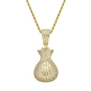 Hip Hop pendant copper inlaid zirconia money bag US dollar shape