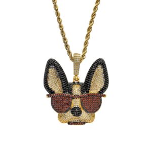 Hip hop pendant copper inlaid zirconia chihuahua shape