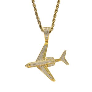 Hip hop pendant copper inlaid with zirconium three-dimensional airplane shape