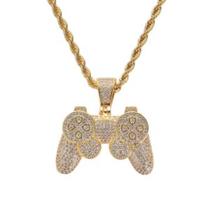 Hip hop pendant copper inlaid with zircon game console handle shape