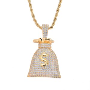 Hip hop pendant copper inlaid with zircon $ symbol money bag shape