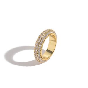 Hip Hop Copper Inlaid Zircon Ring 6mm 3 Row Zircon Women's Ring