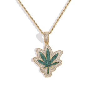 Hip hop pendant copper inlaid zircon Maple Leaf Chinese Restaurant shape