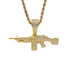 Hip hop pendant copper inlaid zircon machine gun shape