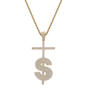Hip Hop pendant copper inlaid with zircon $ cross shape