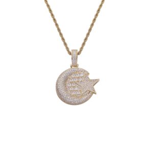 Hip hop pendant copper inlaid with zircon stars moon shape