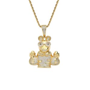 Hip hop pendant copper inlaid with zircon animal hand holding beauty money bag shape