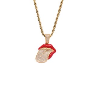 Hip hop pendant copper inlaid with zircon red lips tongue shape