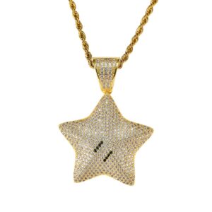 Hip hop pendant copper inlaid with zircon three-dimensional five-pointed star shape