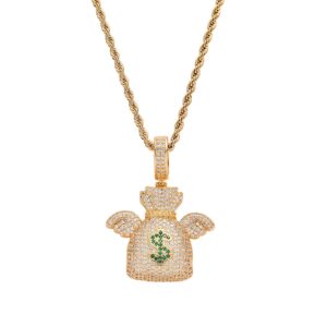 Hip hop pendant copper inlaid zirconia money bag