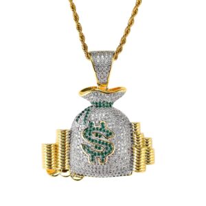 Hip hop pendant copper inlaid with zircon $ money bag shape