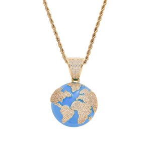Hip hop pendant copper inlaid with zircon blue globe shape