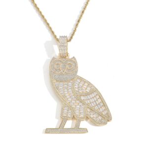 Hip hop pendant copper inlaid with zircon owl shape