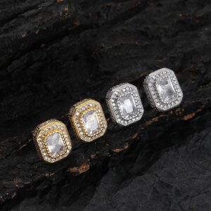 LXED4023 Hip Hop copper inlaid zircon earrings 11*13mm rectangular stud earrings