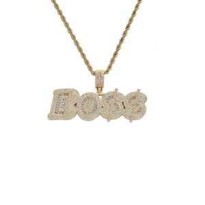 Hip Hop pendant copper inlaid with zircon BOSS letter shape