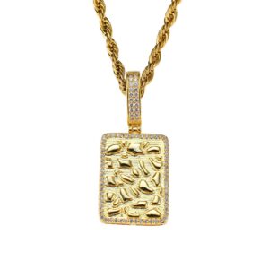 Hip Hop pendant copper inlaid with zircon rectangular military plaque shape