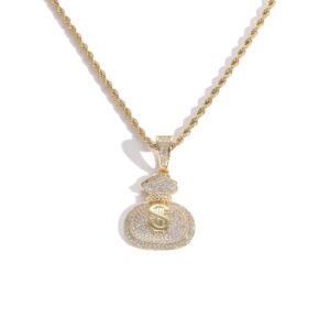 Hip hop pendant copper inlaid with zircon $ money bag shape