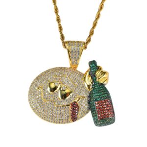 Hip hop pendant copper inlaid zircon wine bottle shape