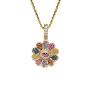 Hip hop pendant copper inlaid with zircon in the shape of colorful flowers