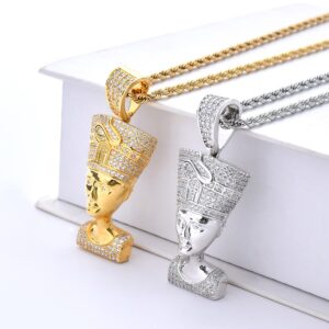 Hip Hop pendant copper inlaid with zircon Nefertiti shapes