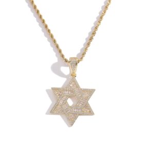 Hip hop pendant copper inlaid with zirconia hexagram shape