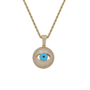 Hip Hop pendant copper inlaid with zircon blue eyes round