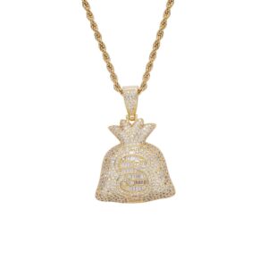 Hip hop pendant copper inlaid with zircon $ money bag shape