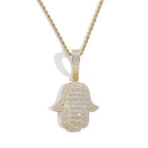 Hip Hop pendant copper inlaid with zirconia fatima's palm shape