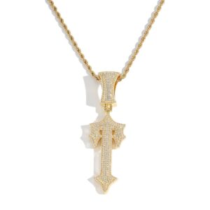 Hip hop pendant copper inlaid zircon T-shaped sword cross