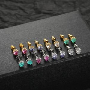 LXED4017 Hip Hop Copper Inlaid Zircon Earrings 5mm Colored Zircon Heart Stud Earrings