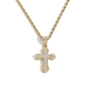 Hip hop pendant copper inlaid with zircon three-dimensional colored cross shape