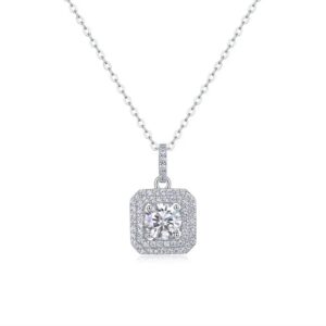 1 Carat Moissanite Necklace for Women - White Gold Plated 925 Silver Pendant