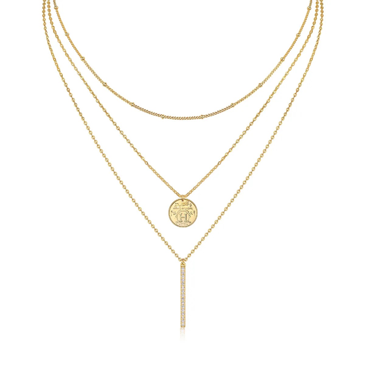 3-Piece Layered Moissanite Pendant Necklace Set - S925 Sterling Silver Gold-Plated