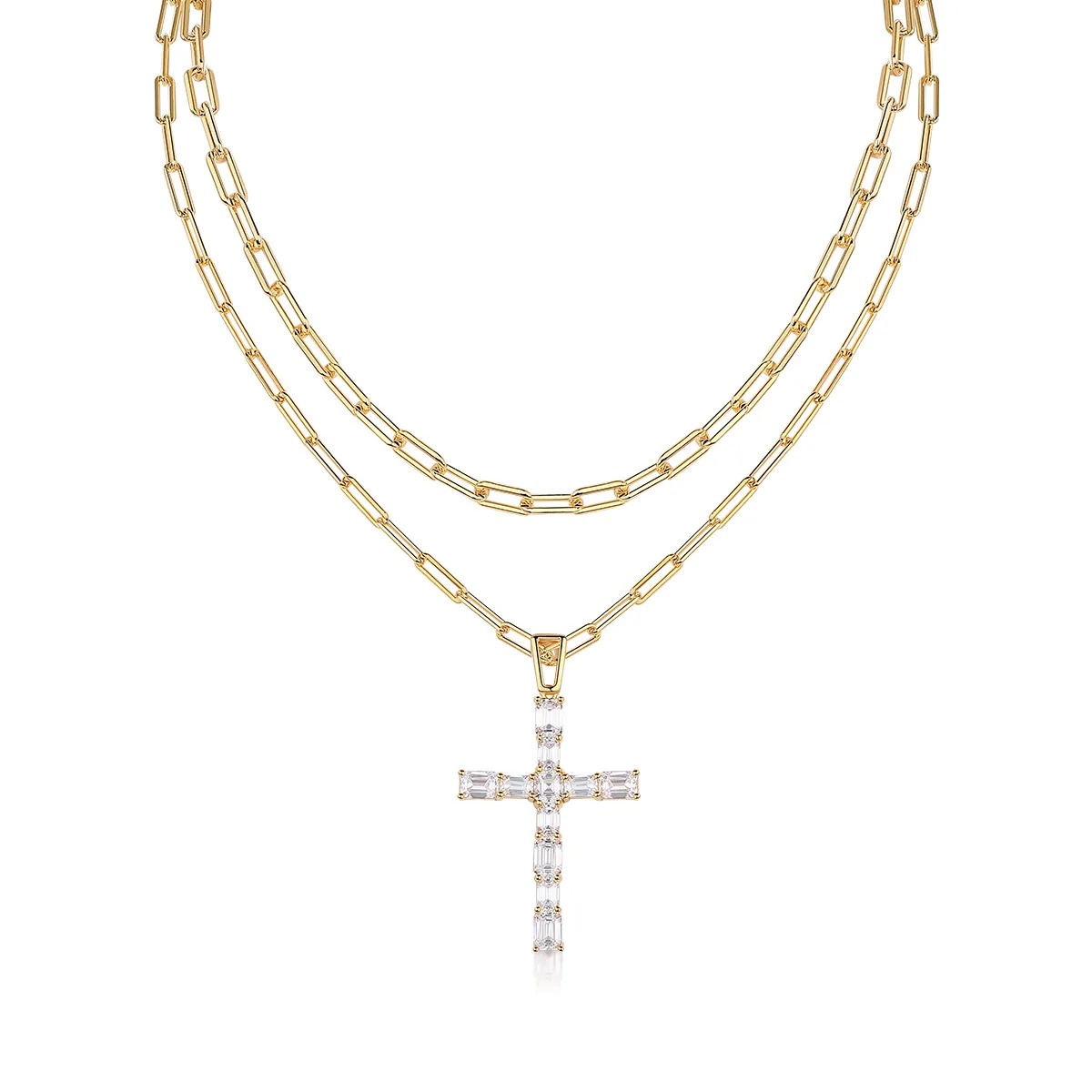 Gold-Plated Moissanite Layered Pendant Necklace - S925 Sterling Silver