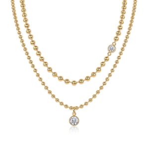 Layered Pendant Necklace with Moissanite - S925 Sterling Silver Gold-Plated