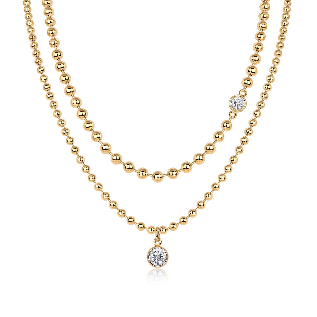 Layered Pendant Necklace with Moissanite - S925 Sterling Silver Gold-Plated