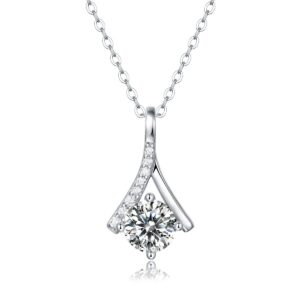 925 Sterling Silver Design 1CT Diamond Heart Pendant Necklace