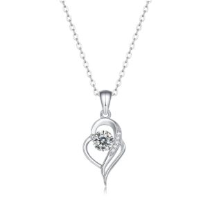 925 Sterling Silver Fine Jewelry Invisible 1.0ct Round Diamond Love Pendant Necklace