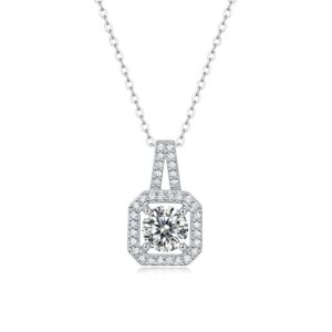 925 Sterling Silver Original Diamond Test Past Brilliant Cut 1 Carat D Color Moissanite Pendant Necklace