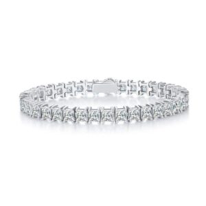 4MM Square Moissanite Tennis Bracelet White Gold Plated 925 Silver D Color VVS1