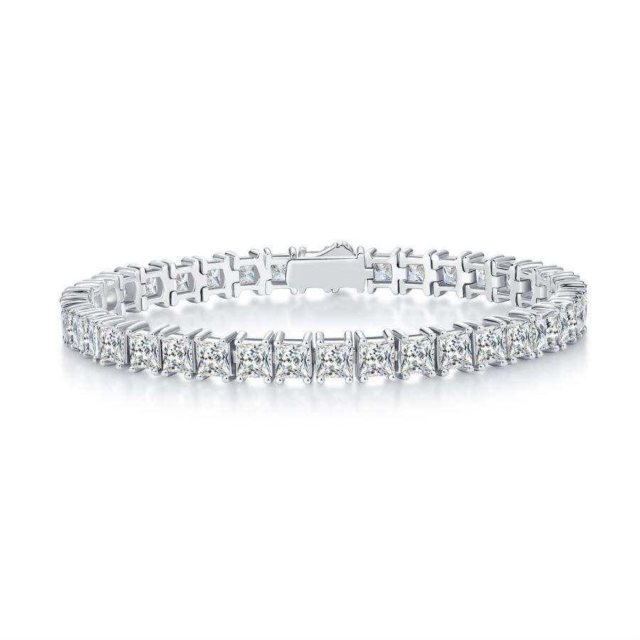 4MM Square Moissanite Tennis Bracelet White Gold Plated 925 Silver D Color VVS1