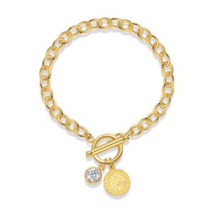 Cuban Link Bracelet with Pendant S925 Sterling Silver Gold Plated Bold and Stylish Design for Men and Women