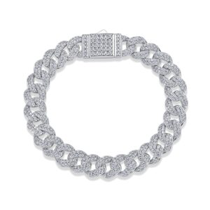 Mens Bracelet Fashion White Gold 925 Sterling Silver VVS Moissanite Diamond Link Bracelet