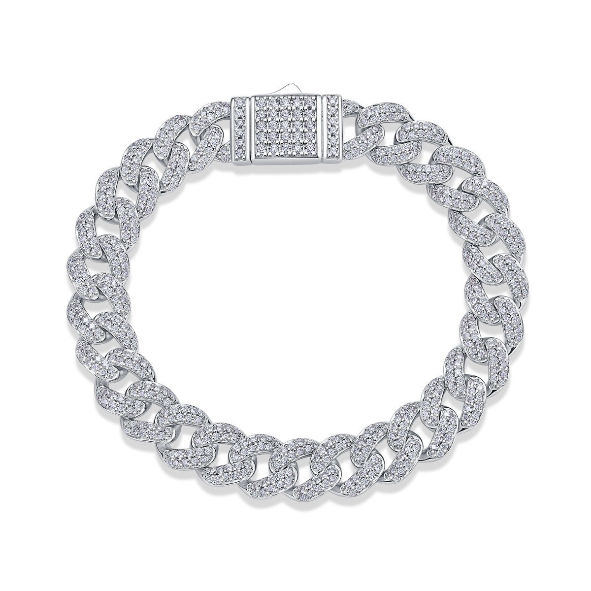 Mens Bracelet Fashion White Gold 925 Sterling Silver VVS Moissanite Diamond Link Bracelet