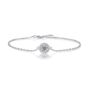 S925 Sterling Silver Chain Drawstring Bracelet with 1 Carat Moissanite for Women