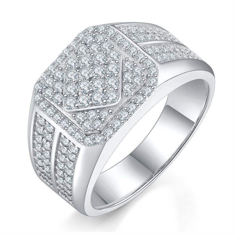 S925 Sterling Silver 18K White Gold-Plated Moissanite Men's Ring - Image 2