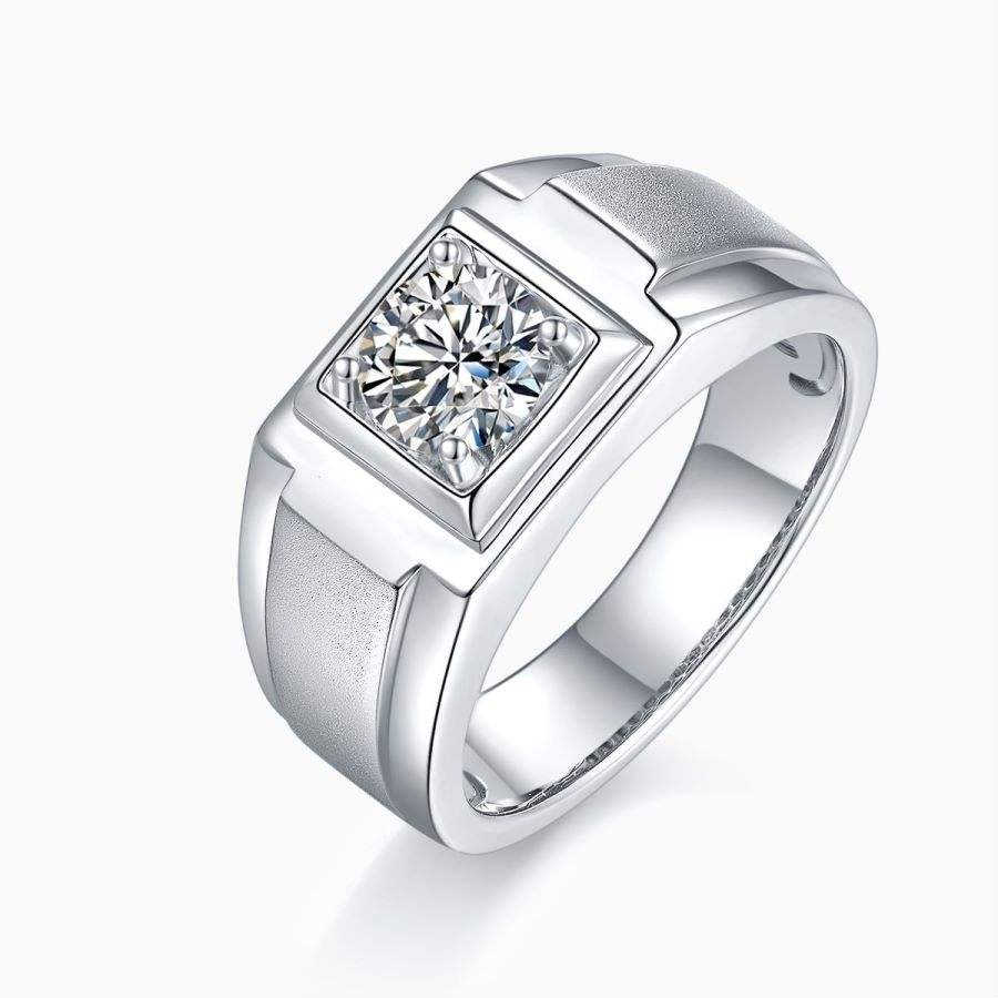 Eternal Land 1 Carat Dazzling Moissanite Ring Elegant 925 Silver Men's Wedding Band - Image 2