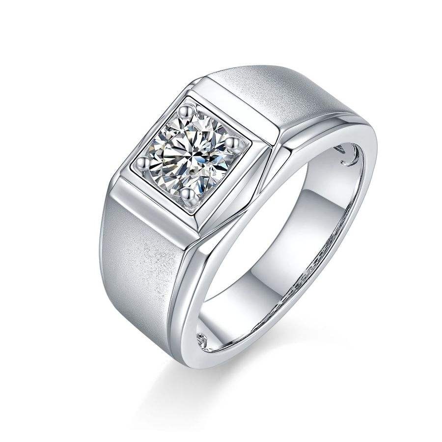 Men's 1 Carat Moissanite Ring in 925 Sterling Silver Single Stone Wedding - Image 2