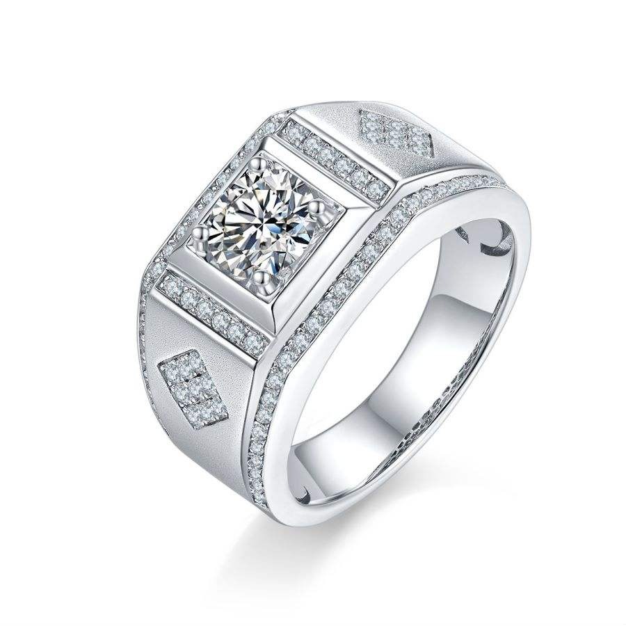 Vintage 1 Ct Round Cut Moissanite Men's Ring S925 Silver with Rectangular Setting - Image 2