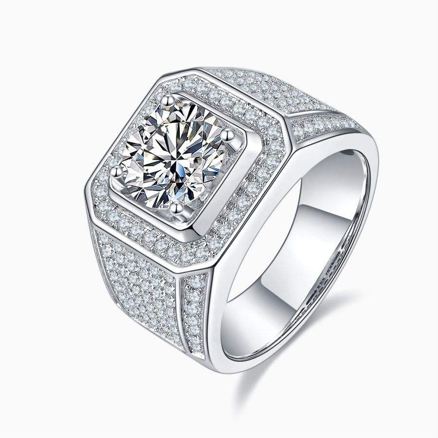 Vintage Style Men's Moissanite Ring 1 Ct Round Cut 925 Silver - Image 2